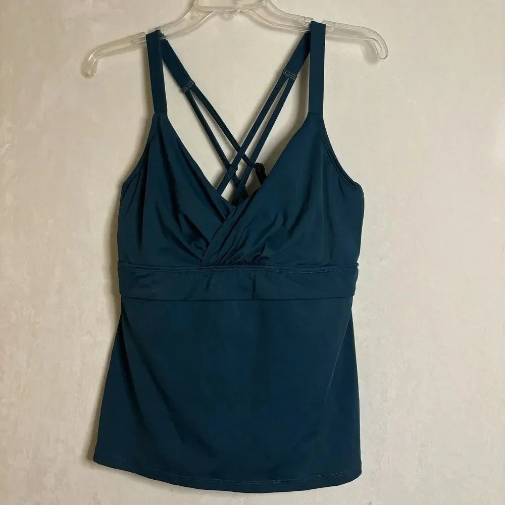 Title Nine Metis Underwire Swim Strappy Tankini Top Deep Lagoon Women's Size 38D